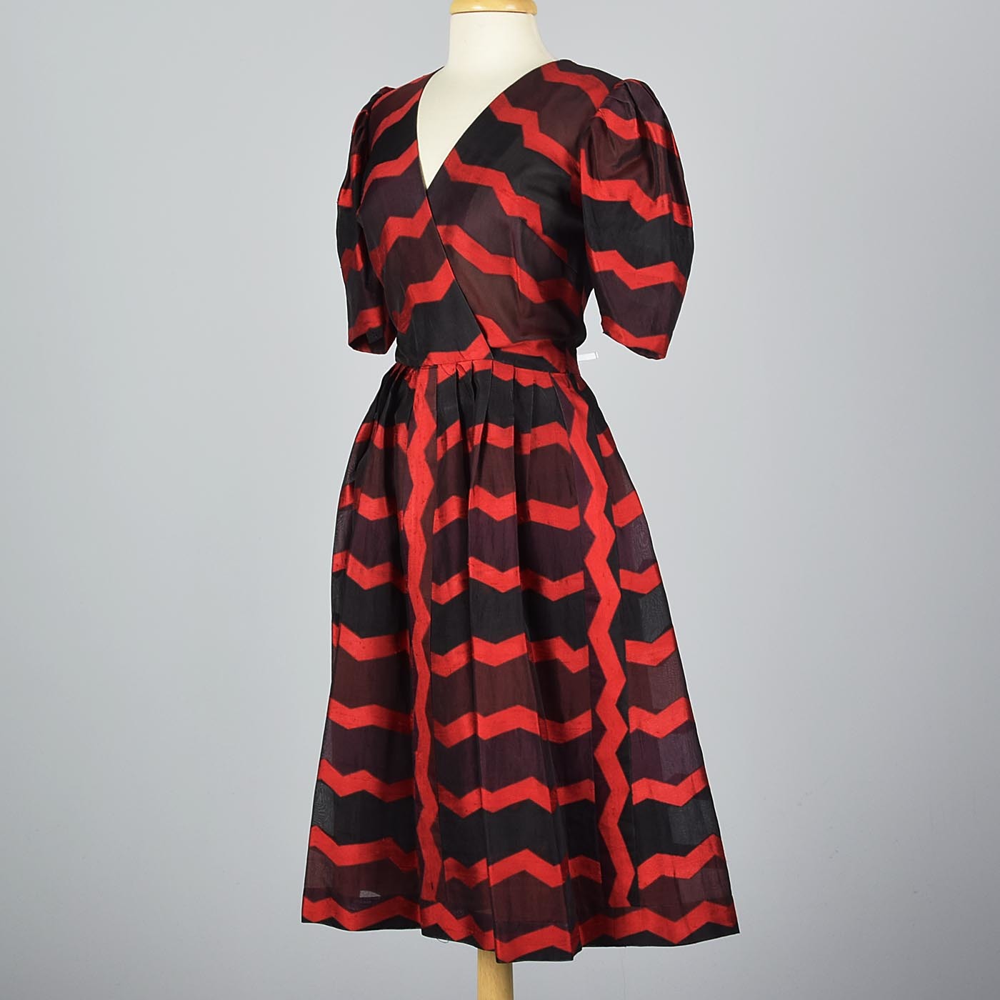 Annie Corvall Paris Silk Cocktail Dress Red & Black Stripe