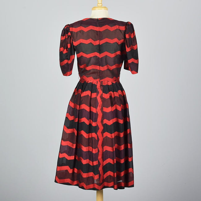 Annie Corvall Paris Silk Cocktail Dress Red & Black Stripe