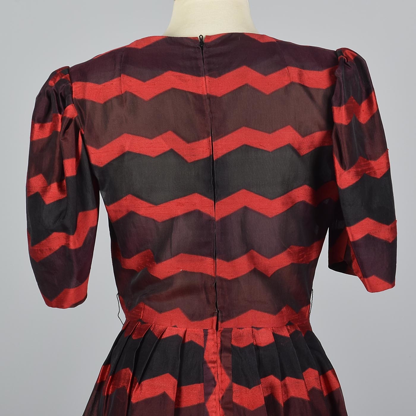 Annie Corvall Paris Silk Cocktail Dress Red & Black Stripe