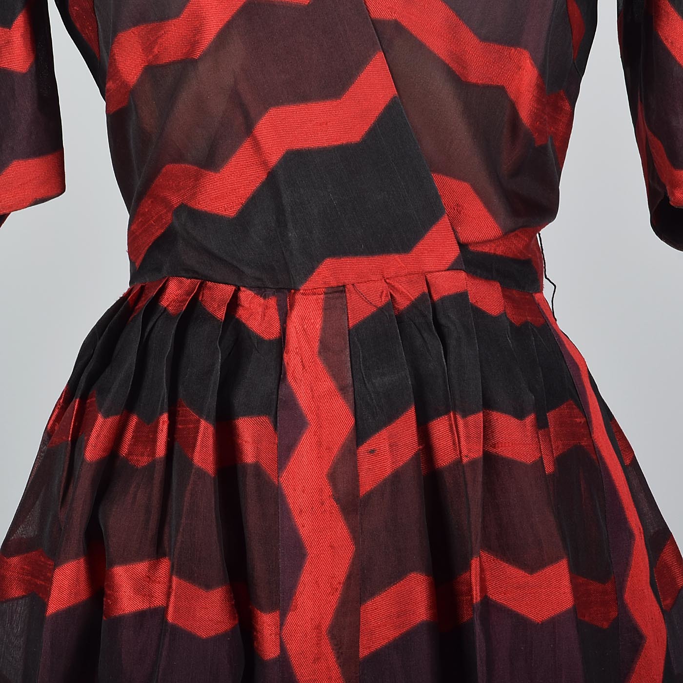 Annie Corvall Paris Silk Cocktail Dress Red & Black Stripe