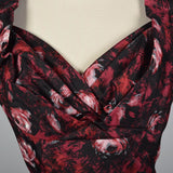 1950s Rose Print Black Silk Dress