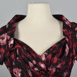 1950s Rose Print Black Silk Dress