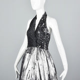 1970s Lillie Rubin Silver Lamé & Sequin Halter Dress