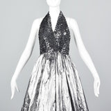 1970s Lillie Rubin Silver Lamé & Sequin Halter Dress