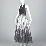 1970s Lillie Rubin Silver Lamé & Sequin Halter Dress
