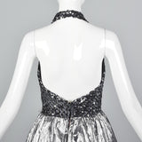 1970s Lillie Rubin Silver Lamé & Sequin Halter Dress