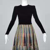 1930s Black Velvet Maxi Dress with Stripe Skirt