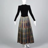 1930s Black Velvet Maxi Dress with Stripe Skirt