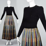 1930s Black Velvet Maxi Dress with Stripe Skirt