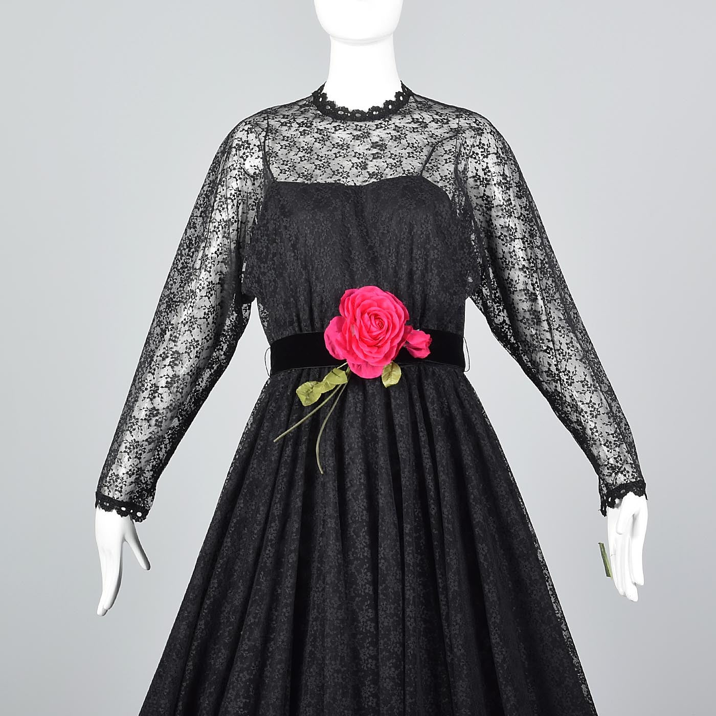 1970s Lilli Diamond Gothic Black Lace Maxi Dress