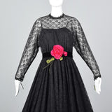 1970s Lilli Diamond Gothic Black Lace Maxi Dress