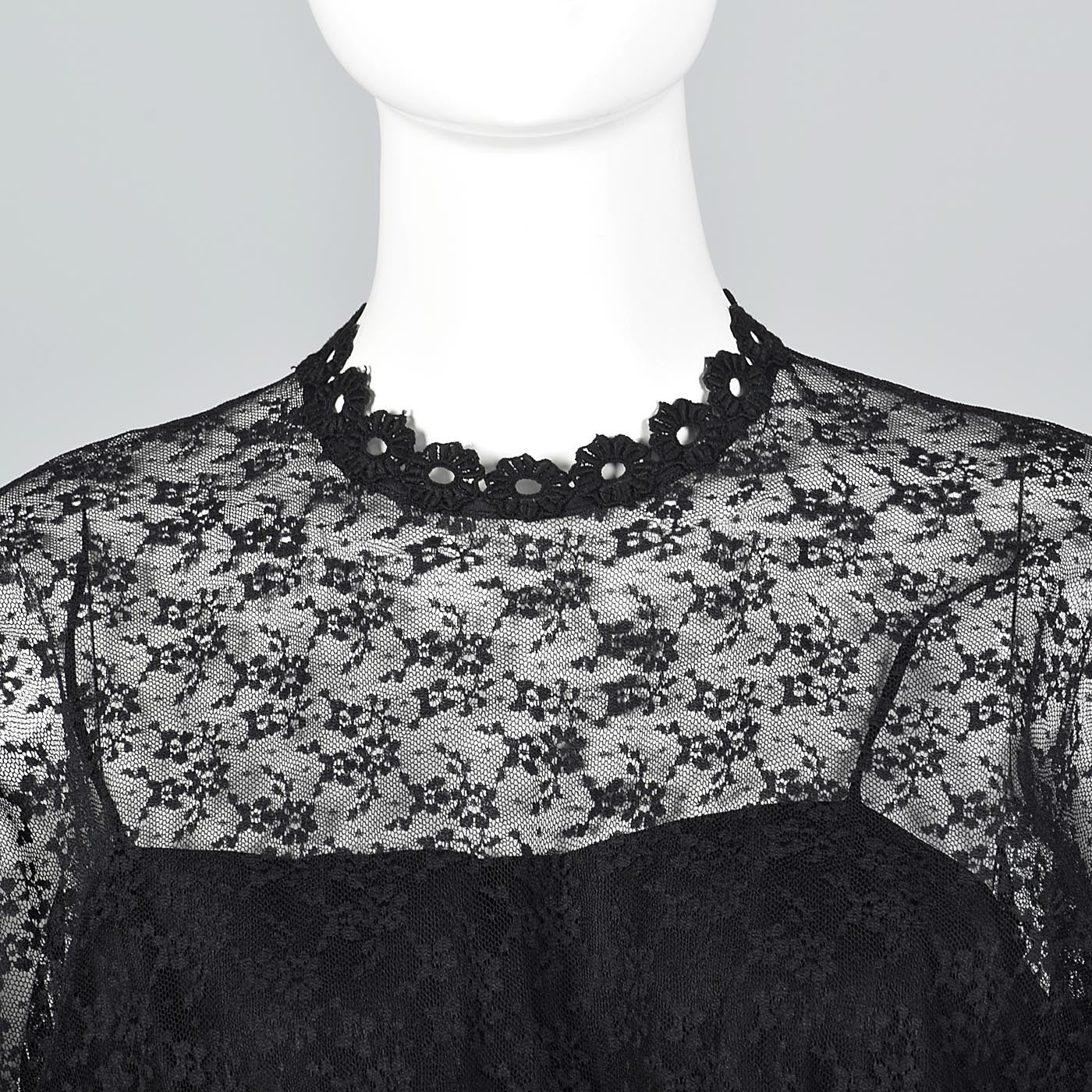 1970s Lilli Diamond Gothic Black Lace Maxi Dress