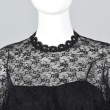 1970s Lilli Diamond Gothic Black Lace Maxi Dress