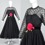 1970s Lilli Diamond Gothic Black Lace Maxi Dress
