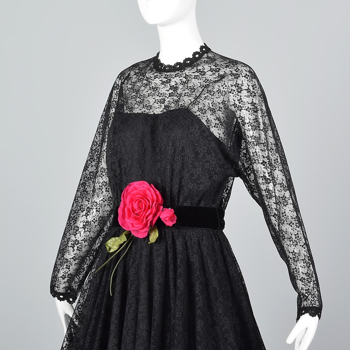 1970s Lilli Diamond Gothic Black Lace Maxi Dress