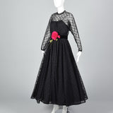 1970s Lilli Diamond Gothic Black Lace Maxi Dress