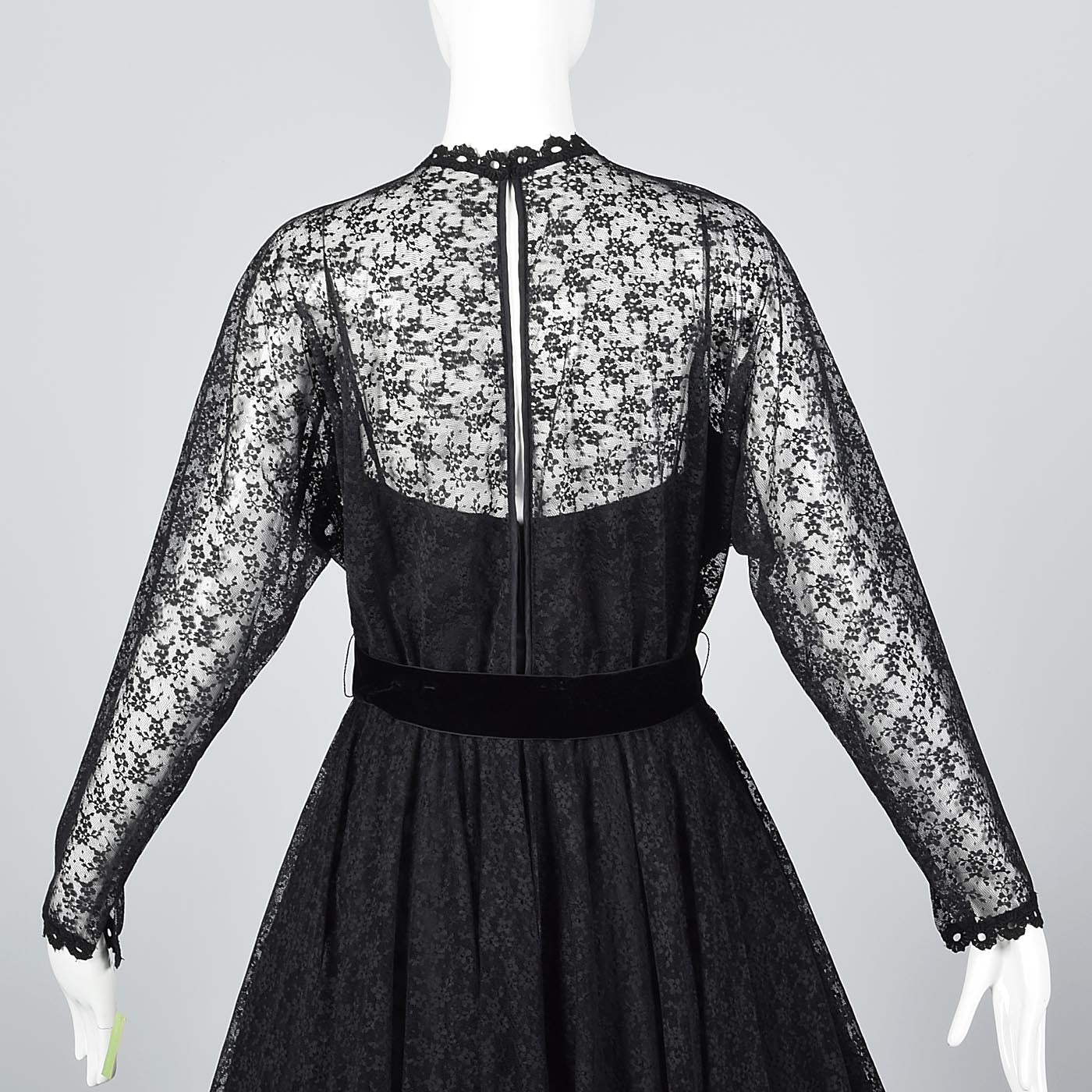 1970s Lilli Diamond Gothic Black Lace Maxi Dress
