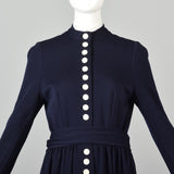 Classic 1960s Normal Norell Navy Blue Dress with White Buttons