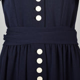 Classic 1960s Normal Norell Navy Blue Dress with White Buttons