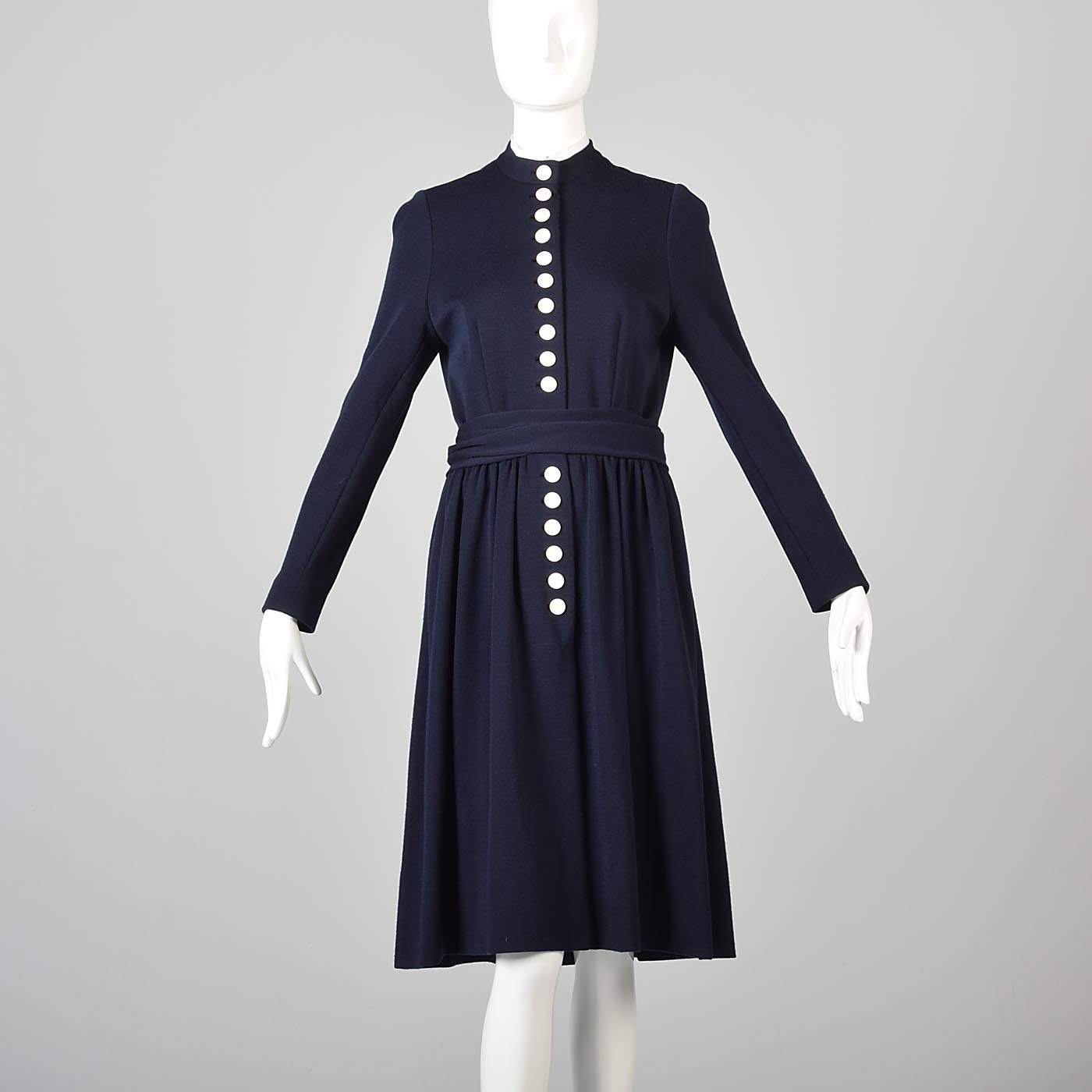 Classic 1960s Normal Norell Navy Blue Dress with White Buttons