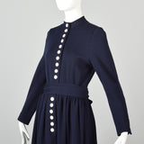 Classic 1960s Normal Norell Navy Blue Dress with White Buttons