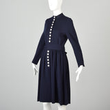 Classic 1960s Normal Norell Navy Blue Dress with White Buttons