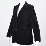1980s Pierre Balmain Black Velvet Blazer with Logo Buttons