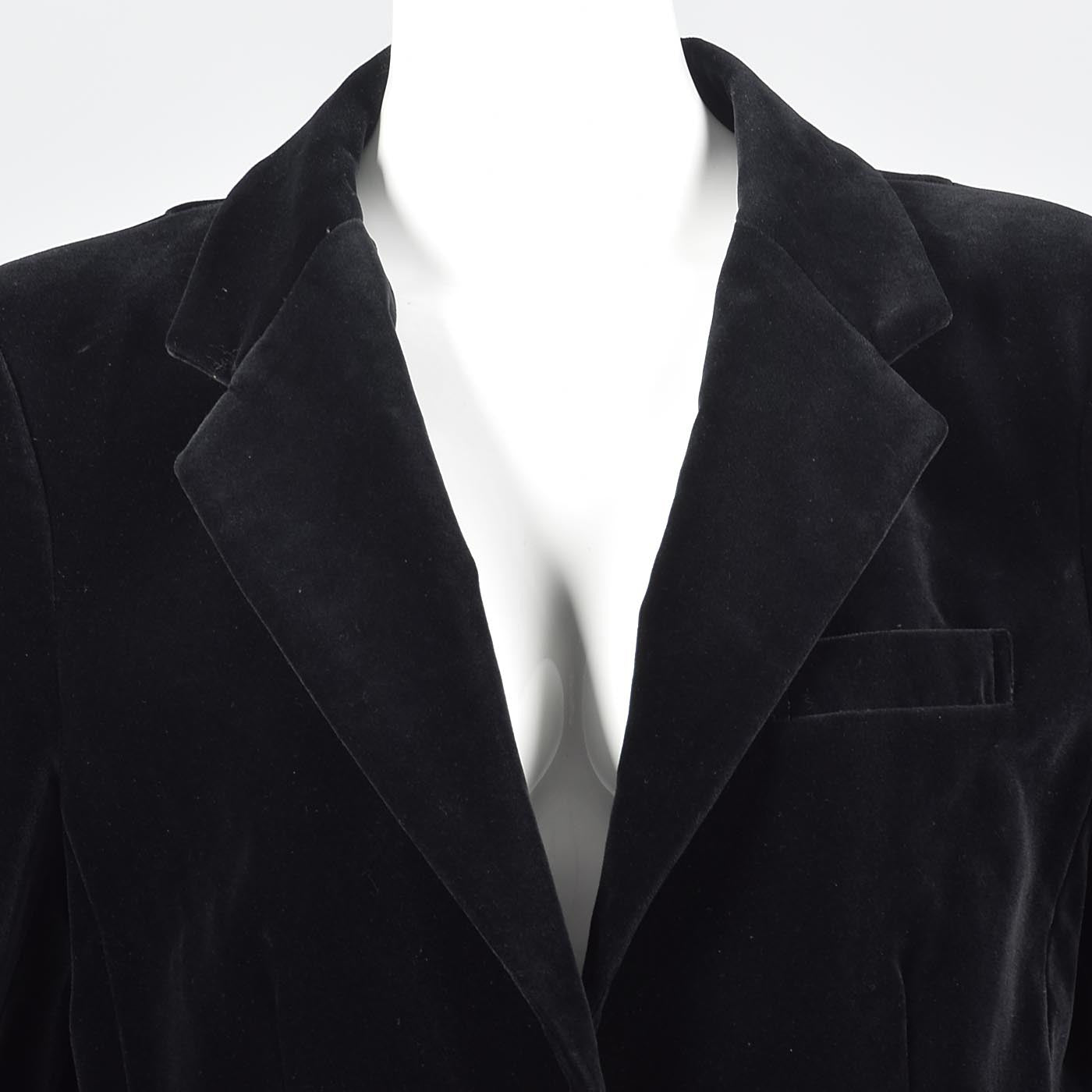 1980s Pierre Balmain Black Velvet Blazer with Logo Buttons