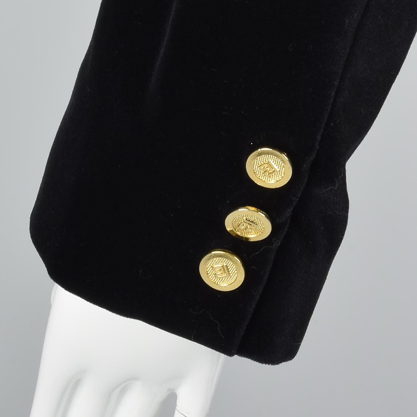 1980s Pierre Balmain Black Velvet Blazer with Logo Buttons