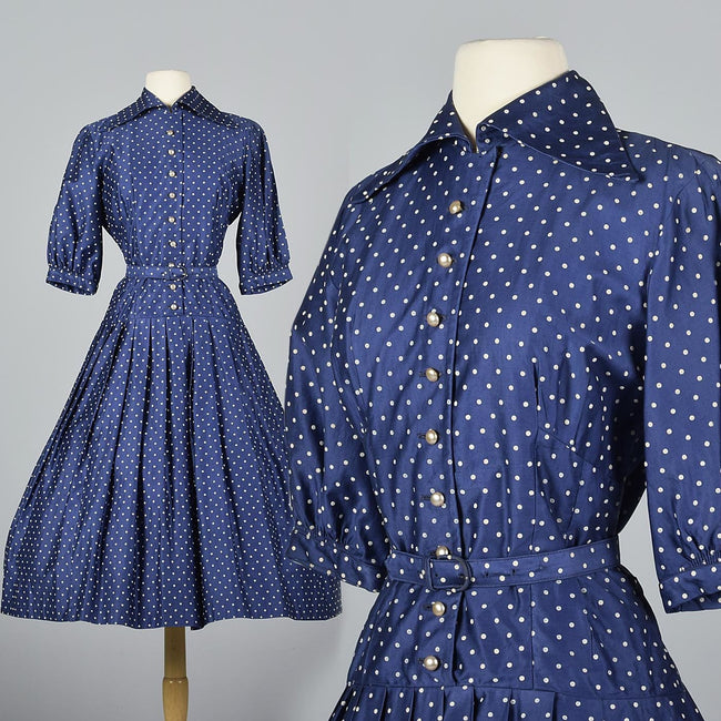 1950s Suzy Perette Blue Polkadot Dress