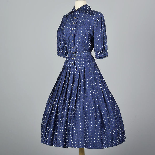 1950s Suzy Perette Blue Polkadot Dress