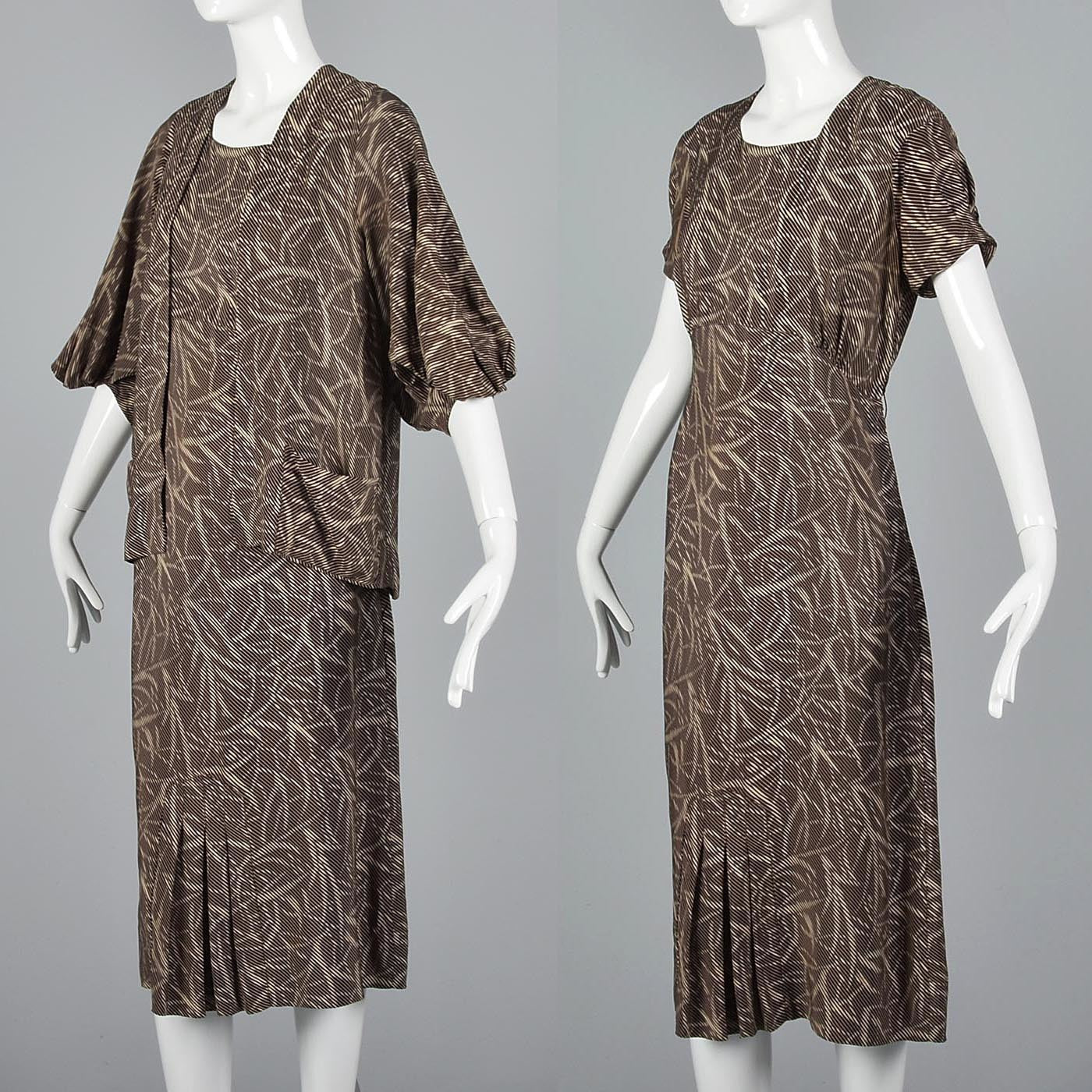 1930s Silk Day Dress & Matching Jacket with Balloon Sleeves