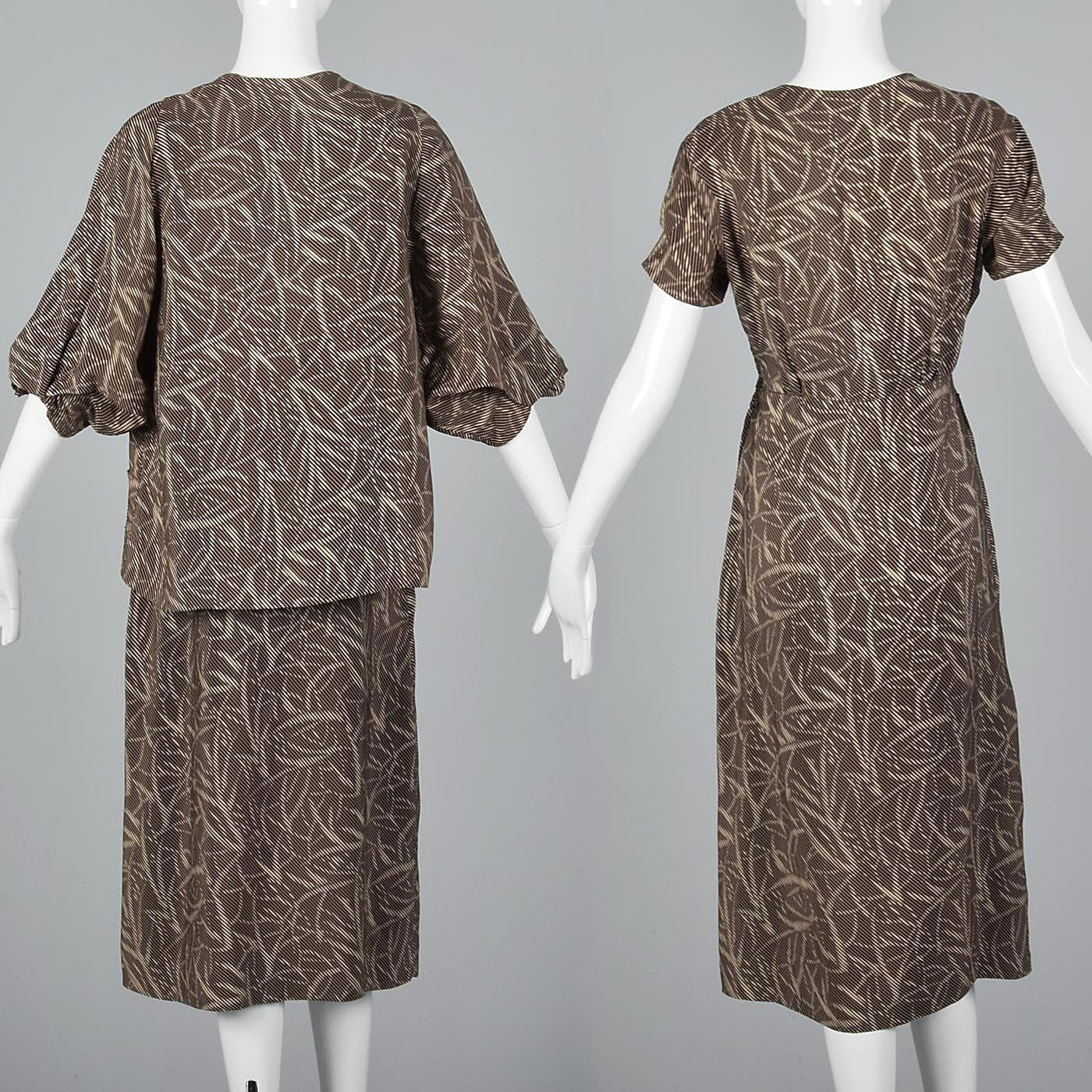 1930s Silk Day Dress & Matching Jacket with Balloon Sleeves
