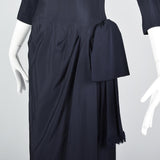 1940s Navy Blue Silk Dress
