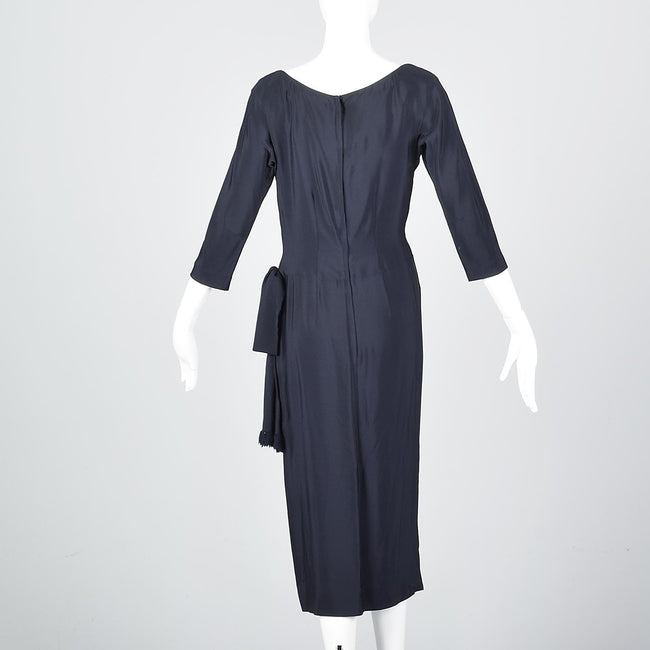 1940s Navy Blue Silk Dress