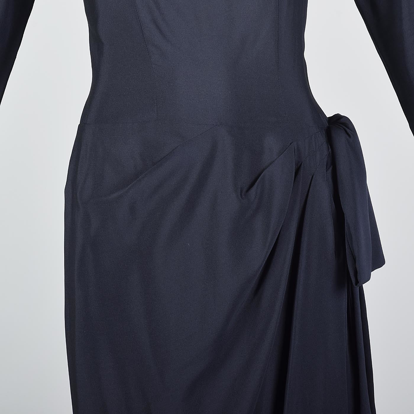 1940s Navy Blue Silk Dress