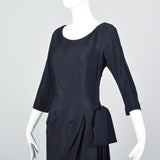 1940s Navy Blue Silk Dress