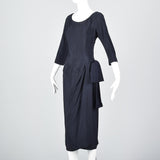 1940s Navy Blue Silk Dress