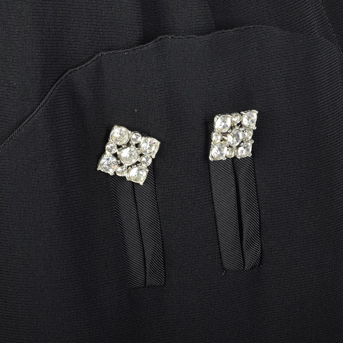 1940s Black Rayon Dress with Rhinestone Details