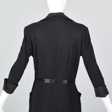 1940s Black Rayon Dress with Rhinestone Details
