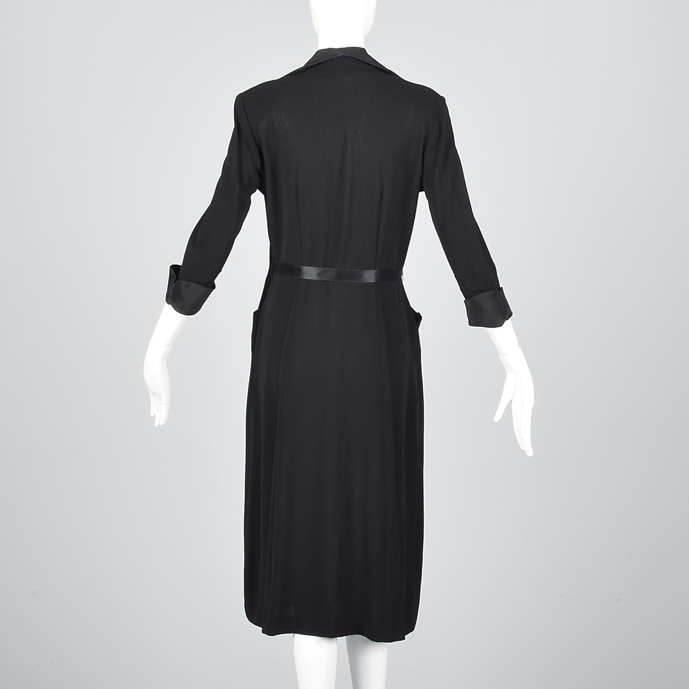 1940s Black Rayon Dress with Rhinestone Details