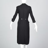 1940s Black Rayon Dress with Rhinestone Details