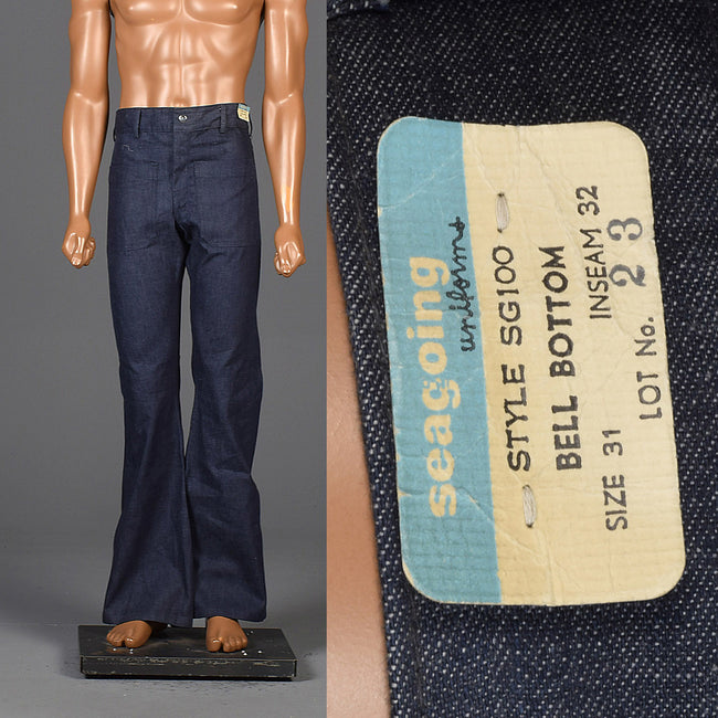 31x32 Deadstock Seafarers Bell Bottom Jeans in Dark Indigo Cotton