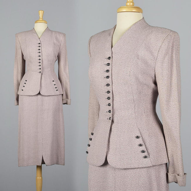 1950s Pink Skirt Suit with Hourglass Silhouette