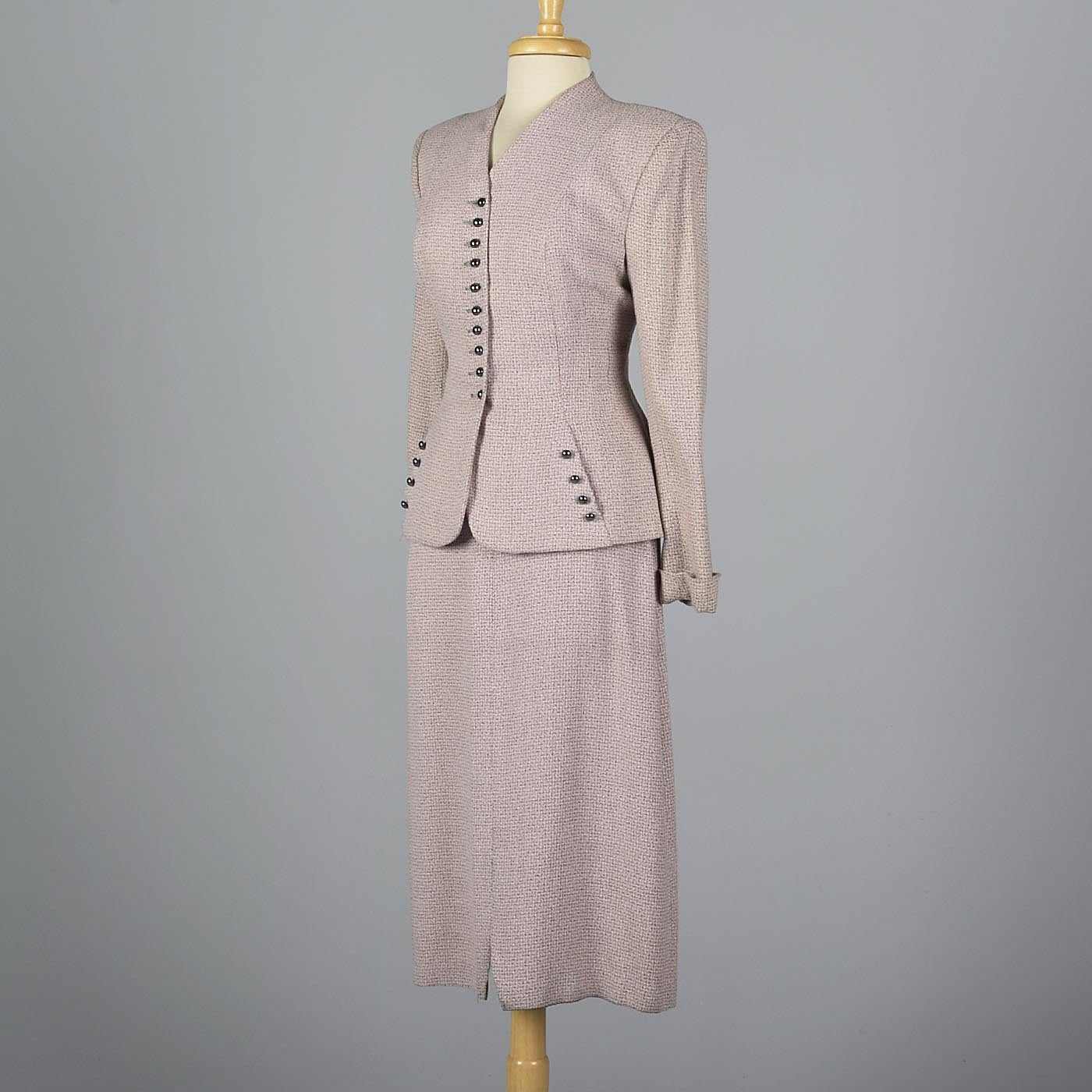 1950s Pink Skirt Suit with Hourglass Silhouette