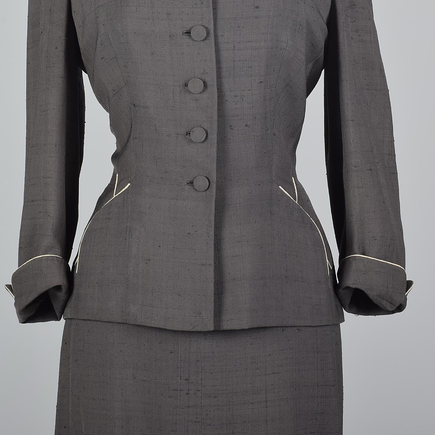 1950s Gray Silk Skirt Suit from Marshall Fields 28 Shop