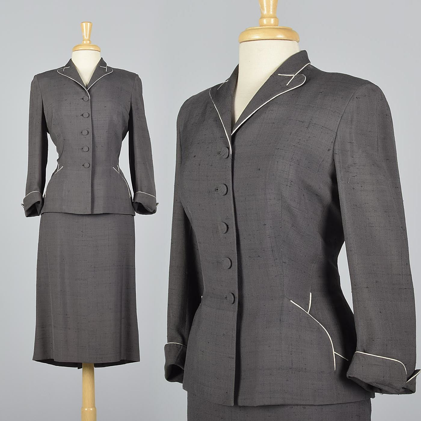 1950s Gray Silk Skirt Suit from Marshall Fields 28 Shop