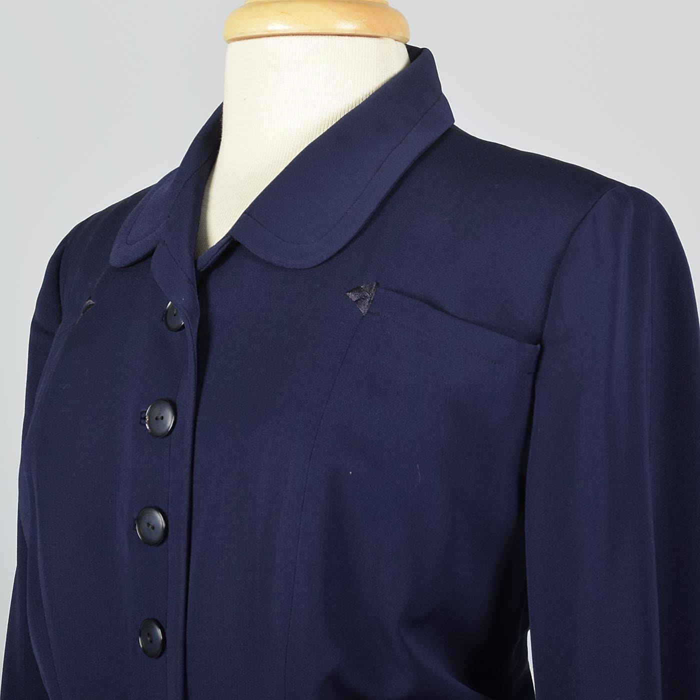 1950s Navy Blue Gabardine Skirt Suit with Shaped Hips & Weighted Hem