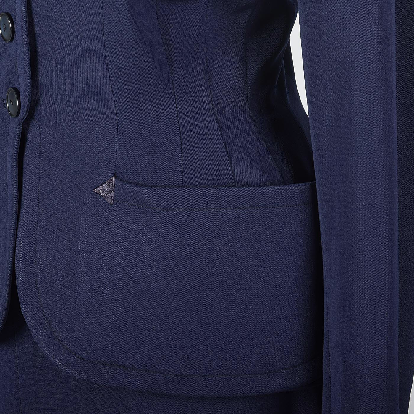 1950s Navy Blue Gabardine Skirt Suit with Shaped Hips & Weighted Hem