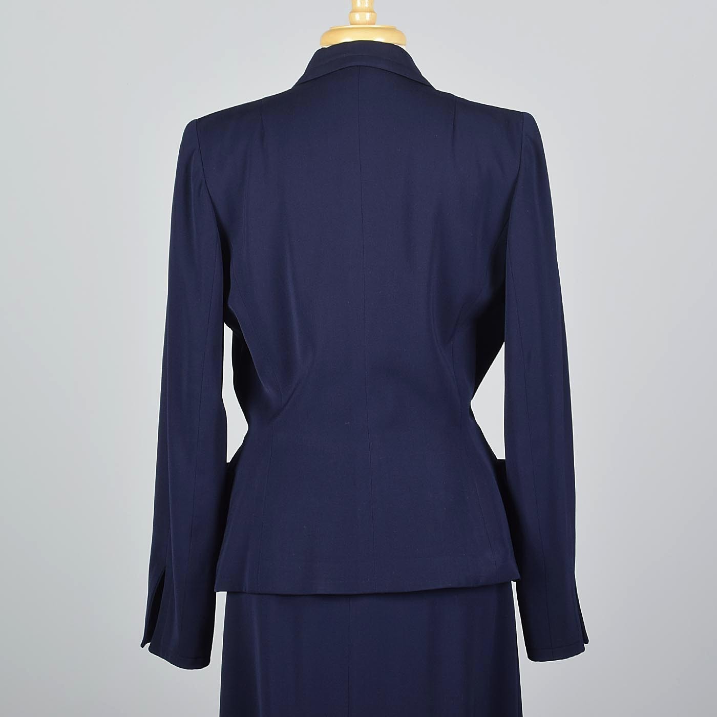 1950s Navy Blue Gabardine Skirt Suit with Shaped Hips & Weighted Hem